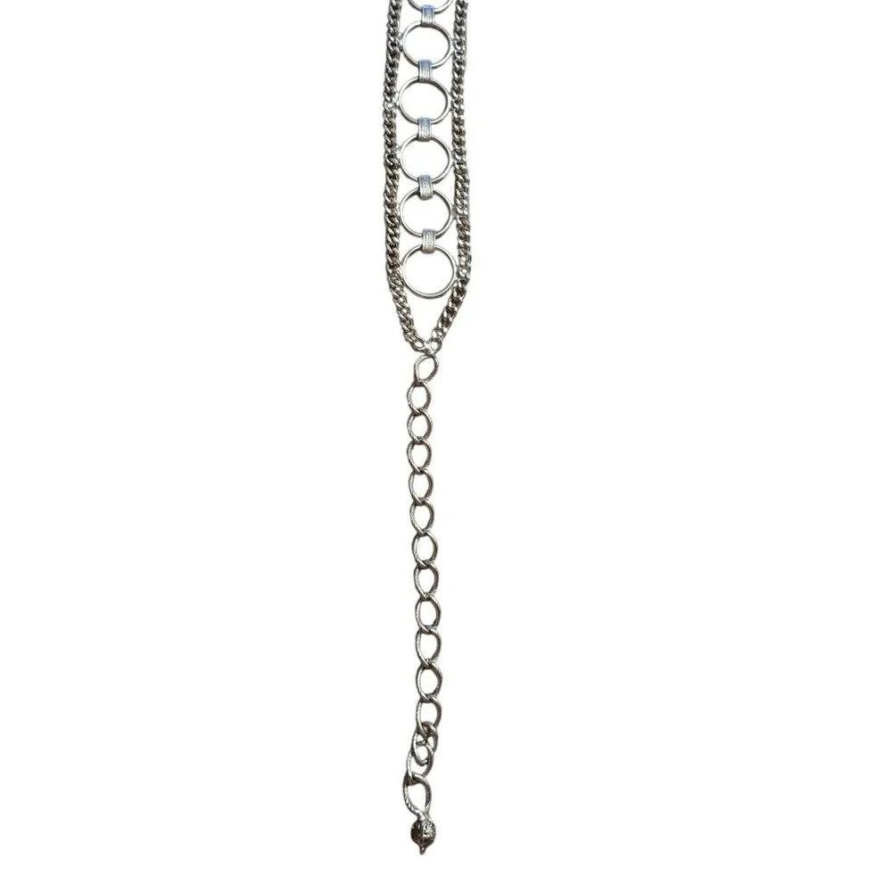Silver Tone Multi Strand O-Ring Curb Chain Belt‎ with Etched Connectors 36in